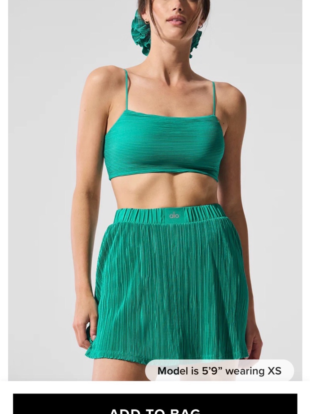Alo Micro Plisse Game On Bra in Spruce Green